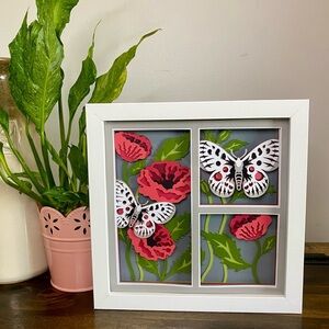 3D Butterflies & Poppy Flowers Shadowbox